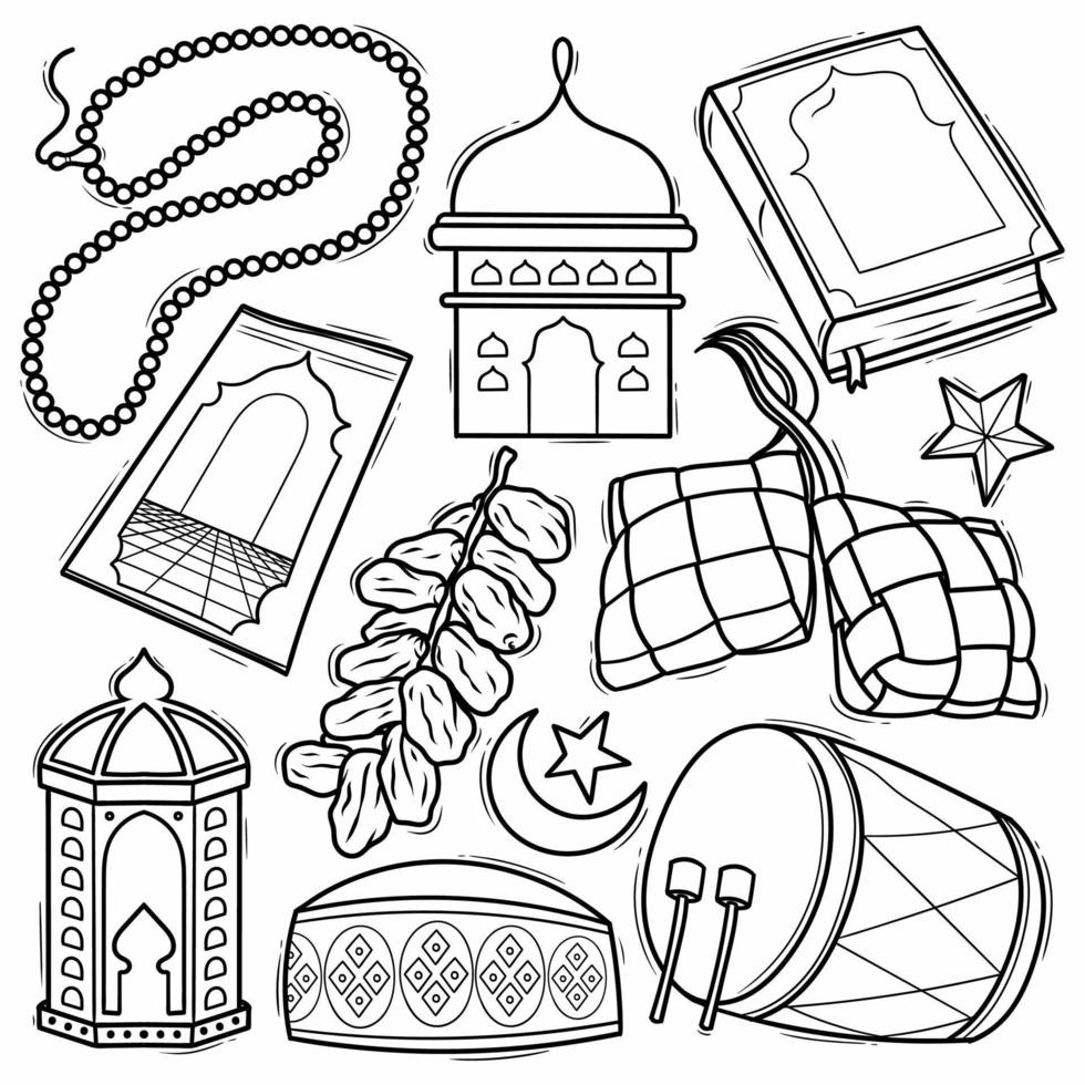 hand getekende eid mubarak doodle vector lijntekeningen