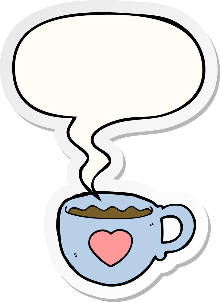 ik hou van koffie cartoon beker en tekstballon sticker vector