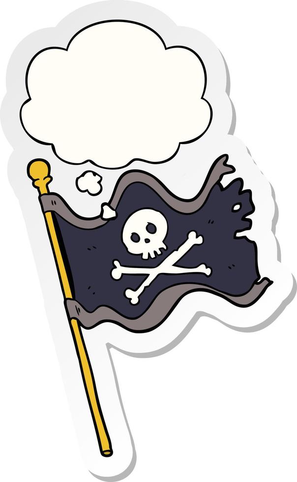 cartoon piratenvlag en gedachte bel als een gedrukte sticker vector