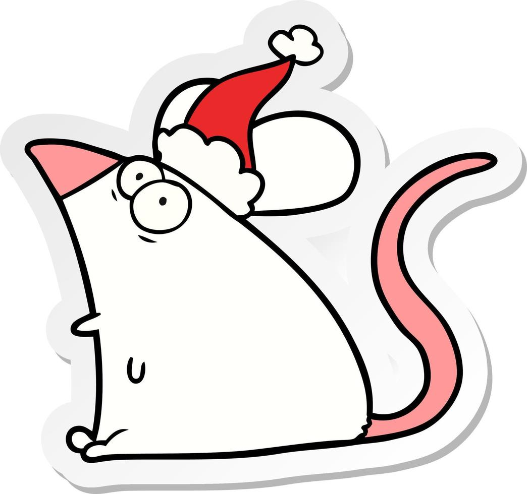 sticker cartoon van een bange muis met een kerstmuts vector