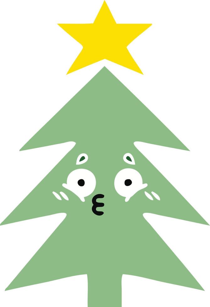 egale kleur retro cartoon kerstboom vector