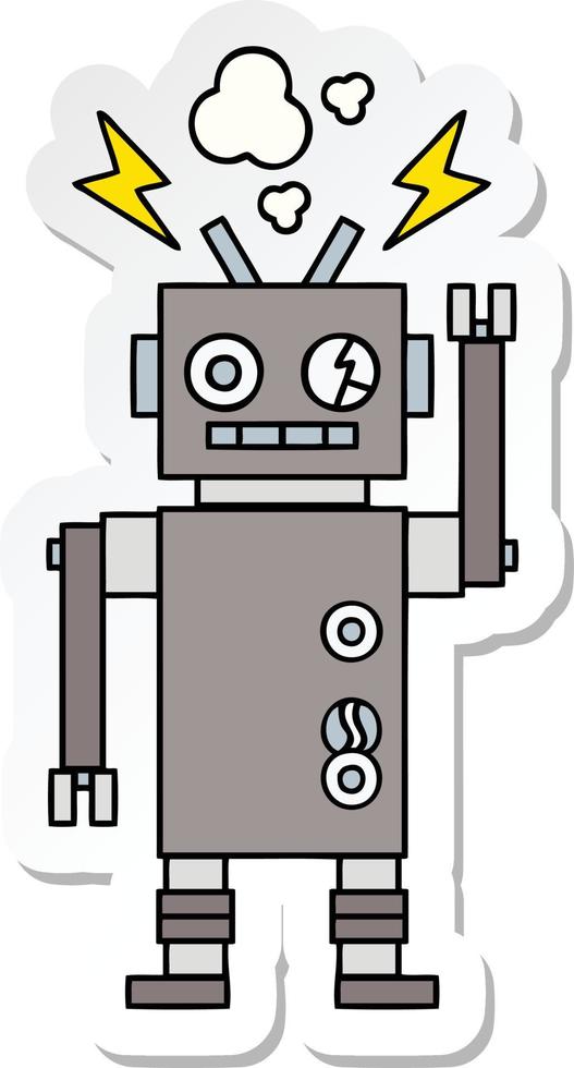 sticker van een schattige cartoon defecte robot vector