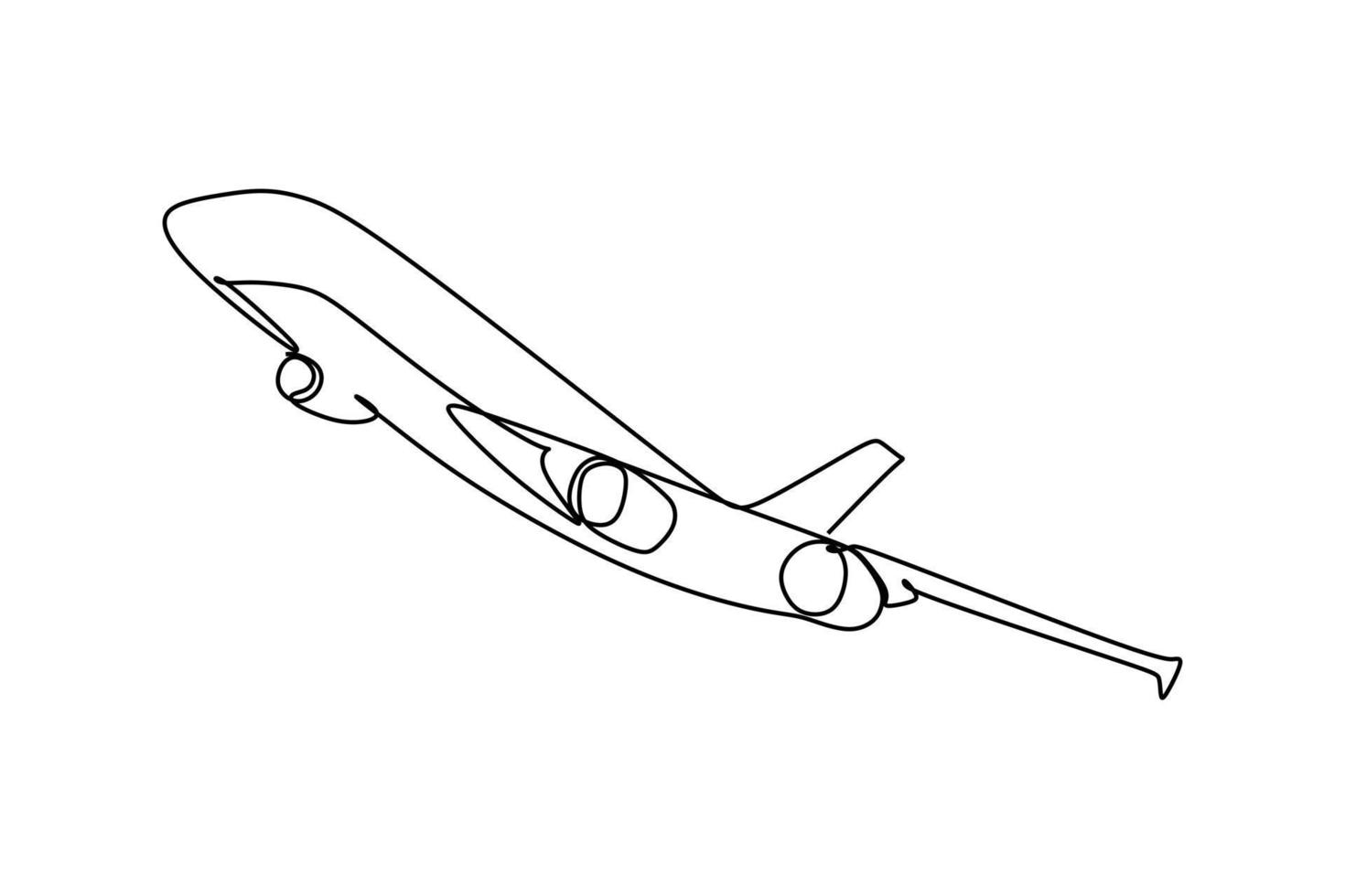 enkele doorlopende lijntekening van een vliegtuig dat vliegt en klimt. handtekeningstijl voor transportconcept vector
