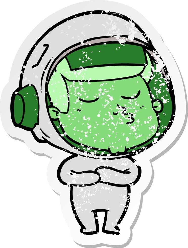 noodlijdende sticker van een cartoon zelfverzekerde astronaut vector