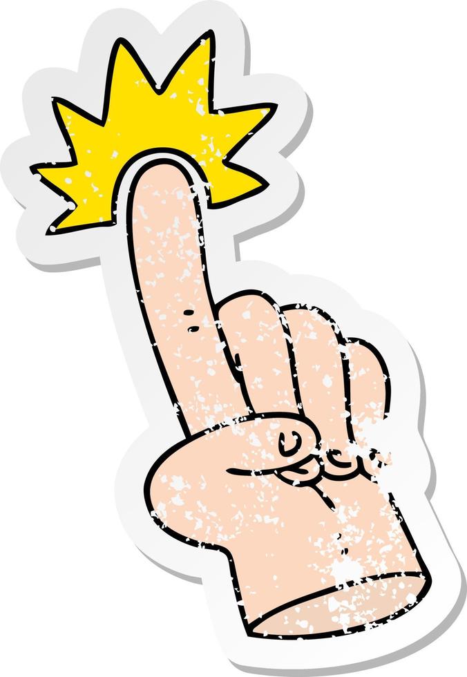 verontruste sticker van een wijzende vinger eigenzinnige handgetekende cartoon vector