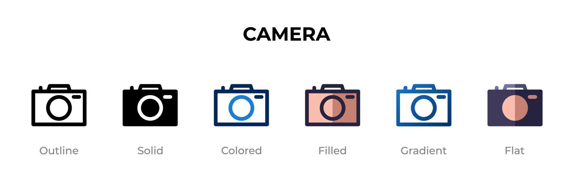 camera-icoontje in verschillende stijl. camera vector iconen ontworpen in omtrek, effen, gekleurd, gevuld, verloop en vlakke stijl. symbool, logo afbeelding. vector illustratie