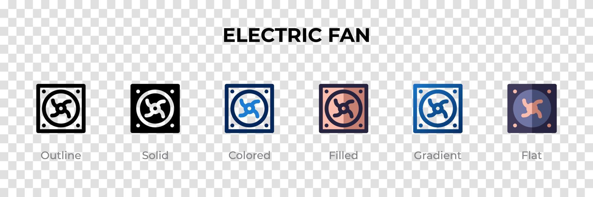 elektrisch ventilatorpictogram in verschillende stijl. elektrische ventilator vector iconen ontworpen in omtrek, effen, gekleurd, gevuld, verloop en vlakke stijl. symbool, logo afbeelding. vector illustratie