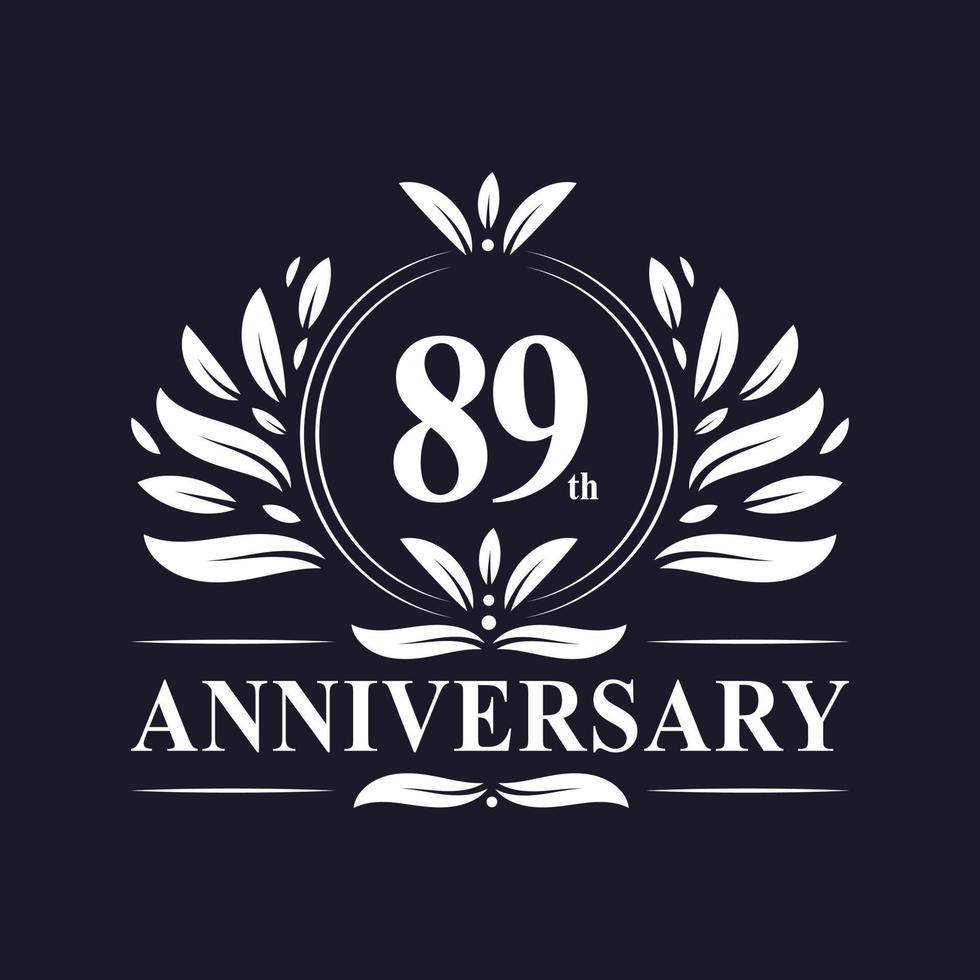 89 jaar jubileumlogo, luxe 89-jarig jubileumontwerpviering. vector