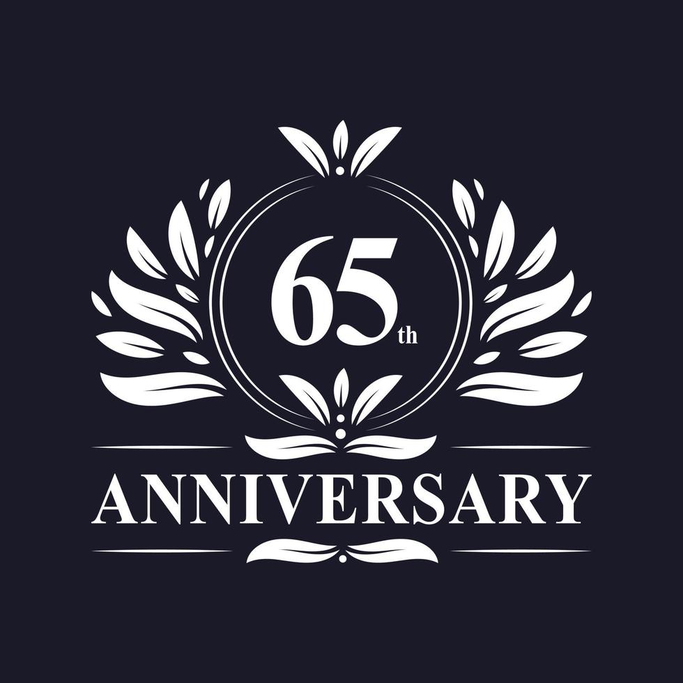 65 jaar jubileumlogo, luxe 65-jarig jubileumontwerp. vector