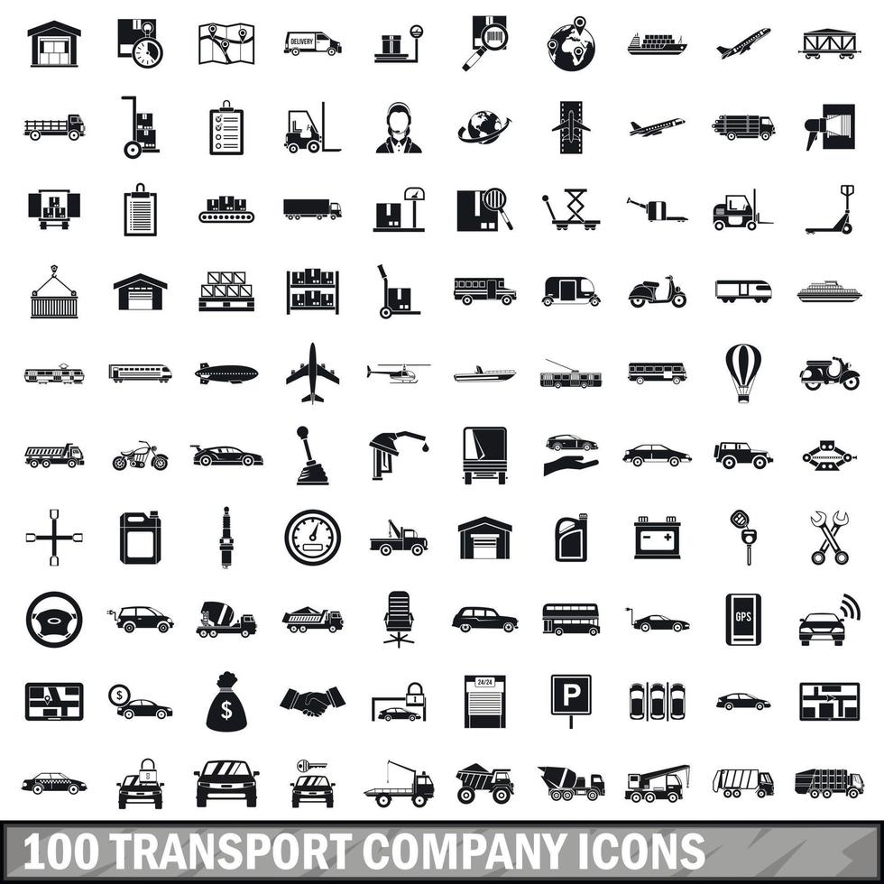 100 transportbedrijf iconen set, eenvoudige stijl vector