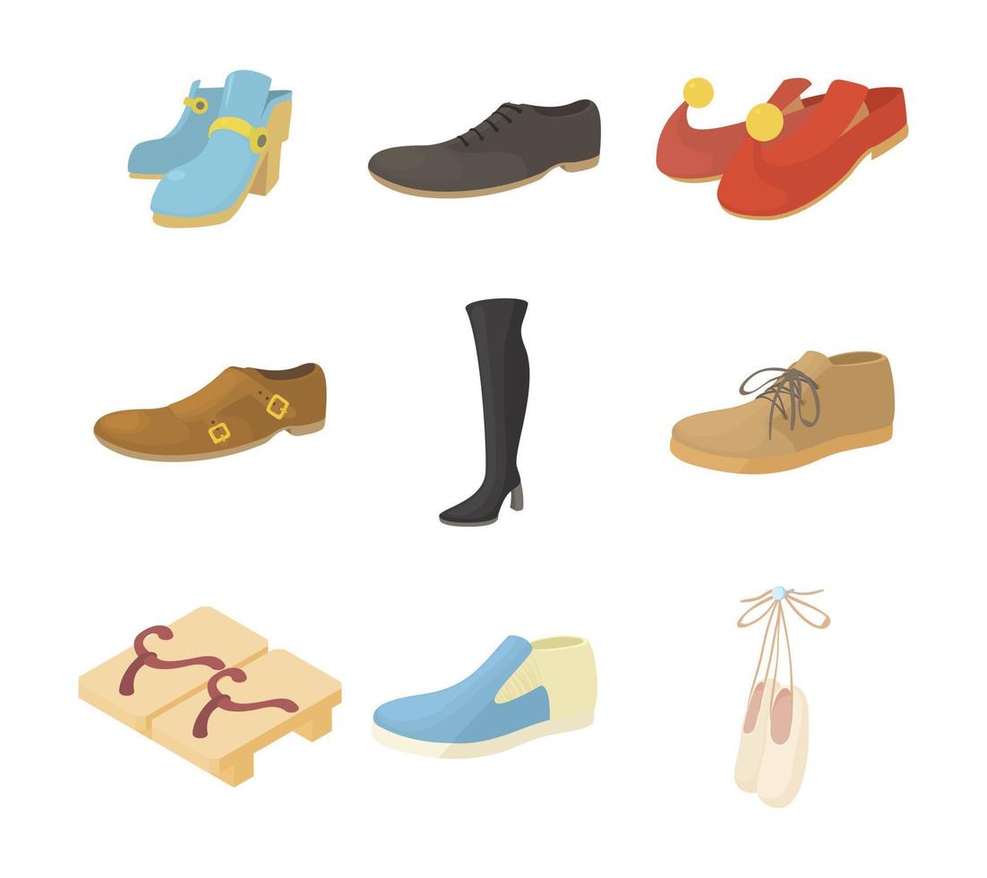 schoenen pictogrammenset, cartoon stijl vector