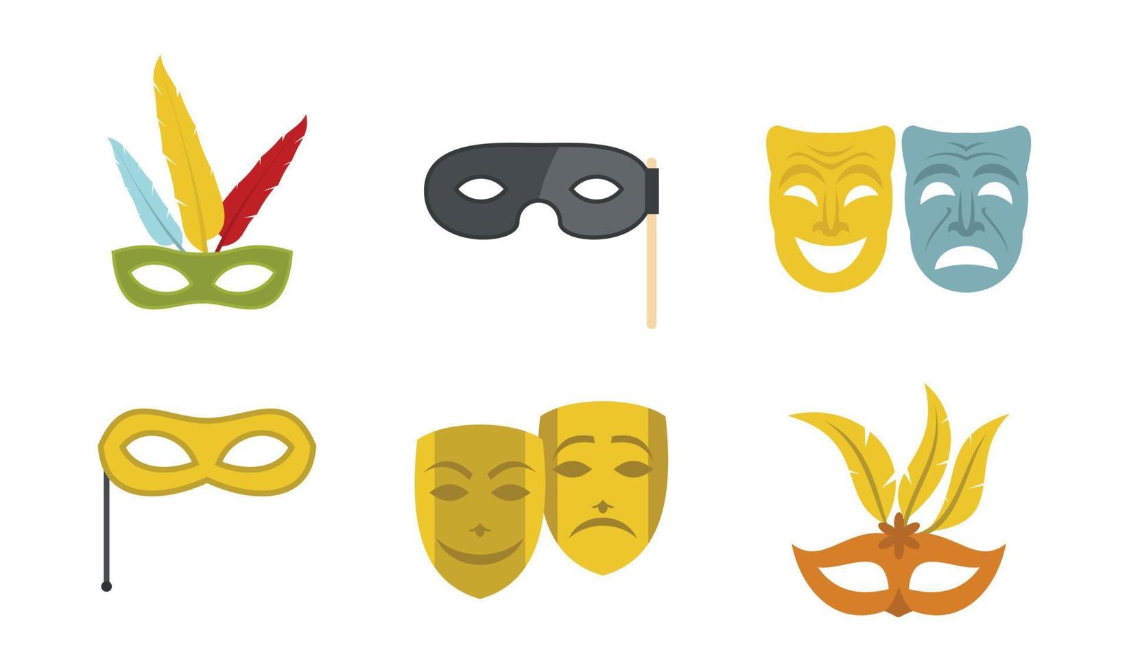 carnaval masker pictogrammenset, vlakke stijl vector