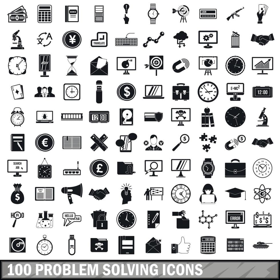 100 probleemoplossende iconen set, eenvoudige stijl vector