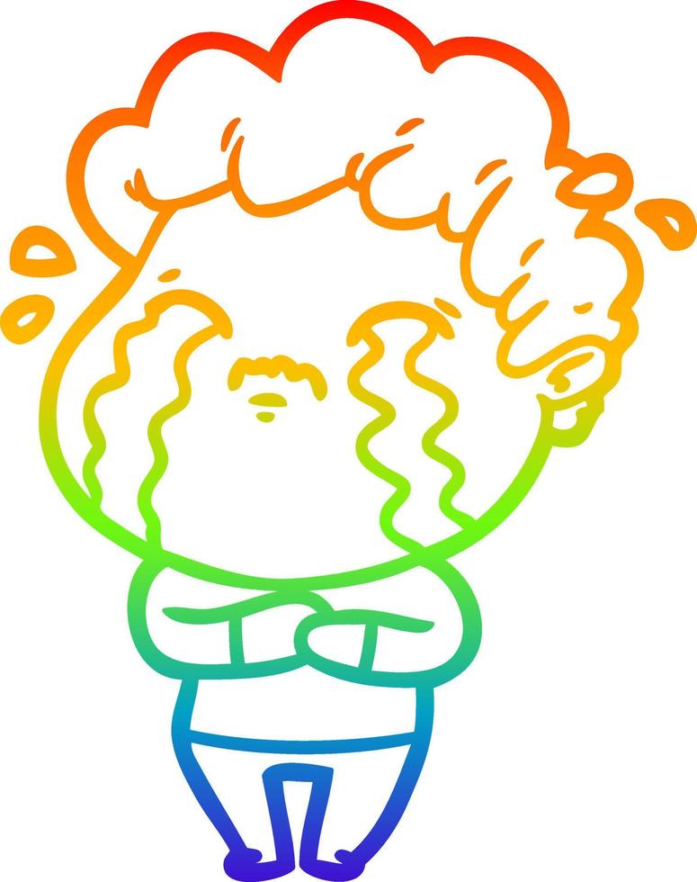 regenbooggradiënt lijntekening cartoon man huilen vector