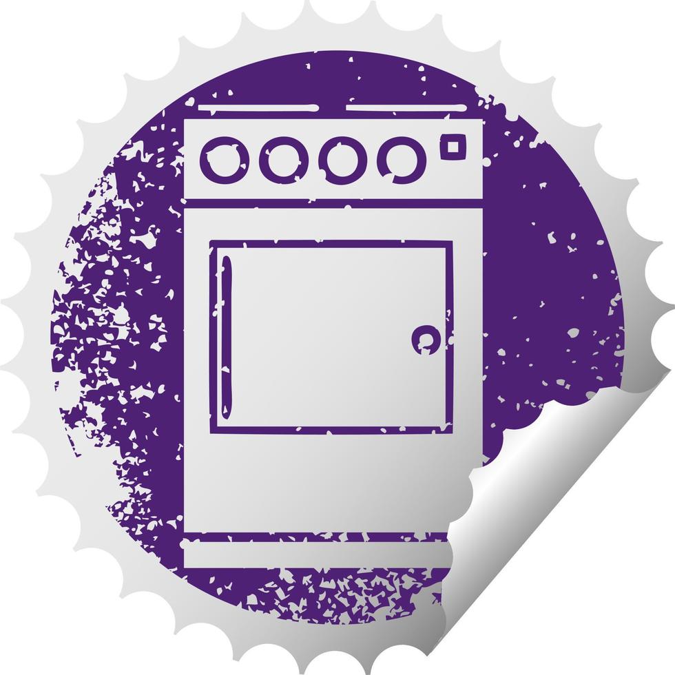 noodlijdende ronde peeling sticker symbool oven en fornuis vector