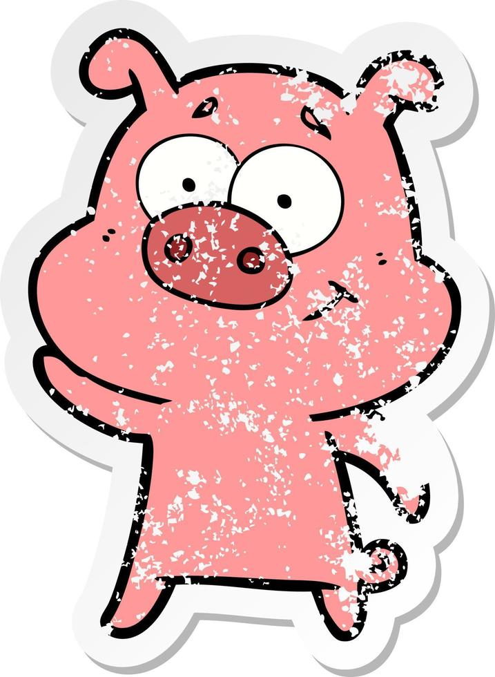 noodlijdende sticker van een happy cartoon varken vector