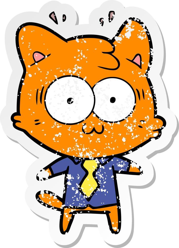 verontruste sticker van een cartoon verraste kat vector