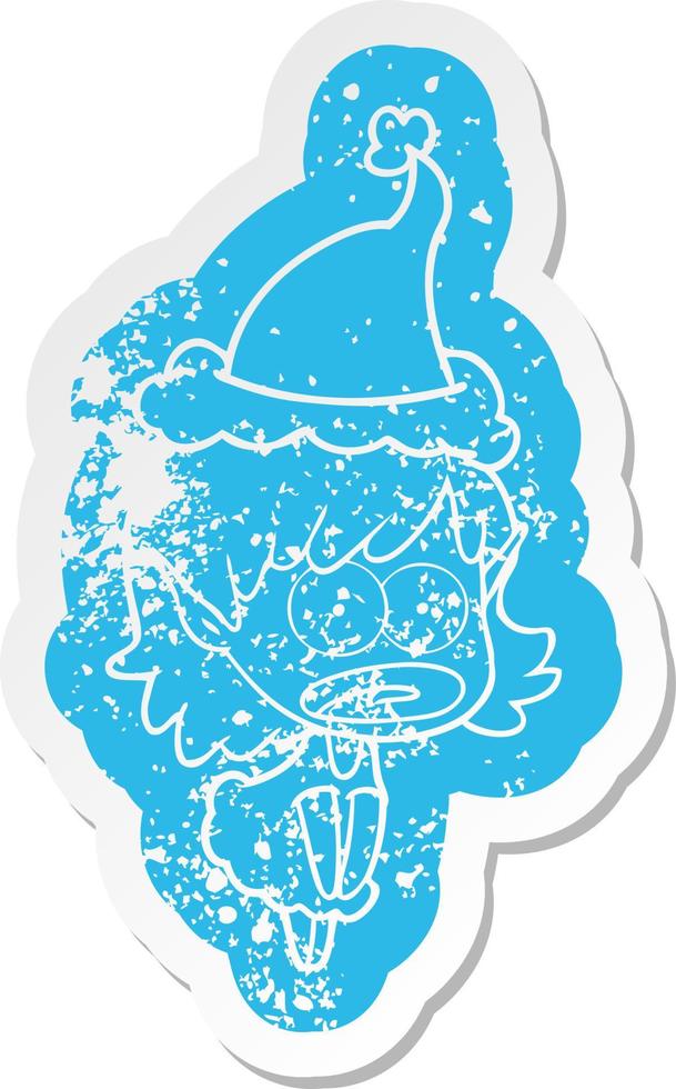 cartoon verontruste sticker van een geschokt elfmeisje met een kerstmuts vector