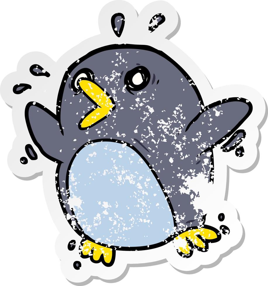 verontruste sticker van een cartoon bange pinguïn vector