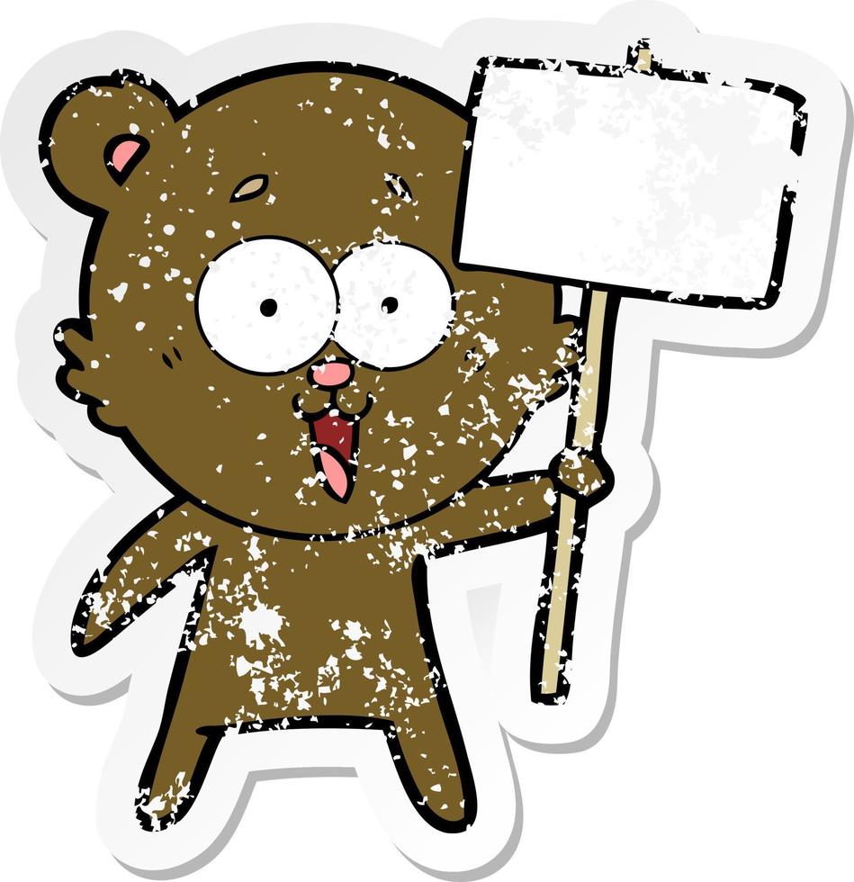 verontruste sticker van een cartoon van een lachende teddybeer vector