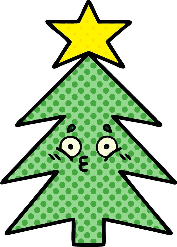 cartoon kerstboom in stripboekstijl vector