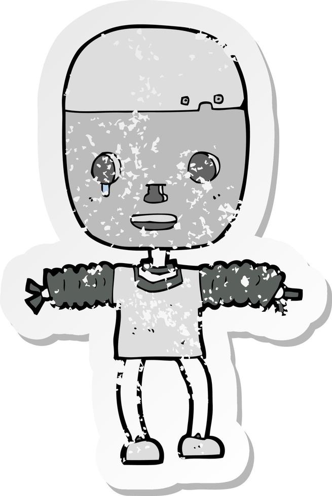 retro noodlijdende sticker van een cartoonrobot vector