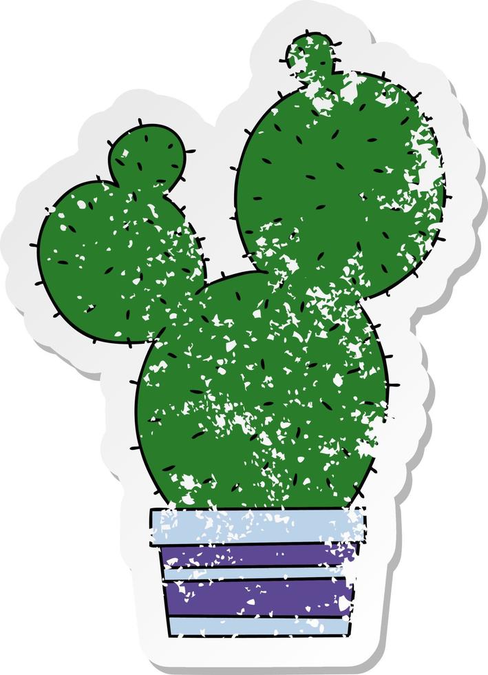 verontruste sticker van een eigenzinnige, met de hand getekende cartooncactus vector