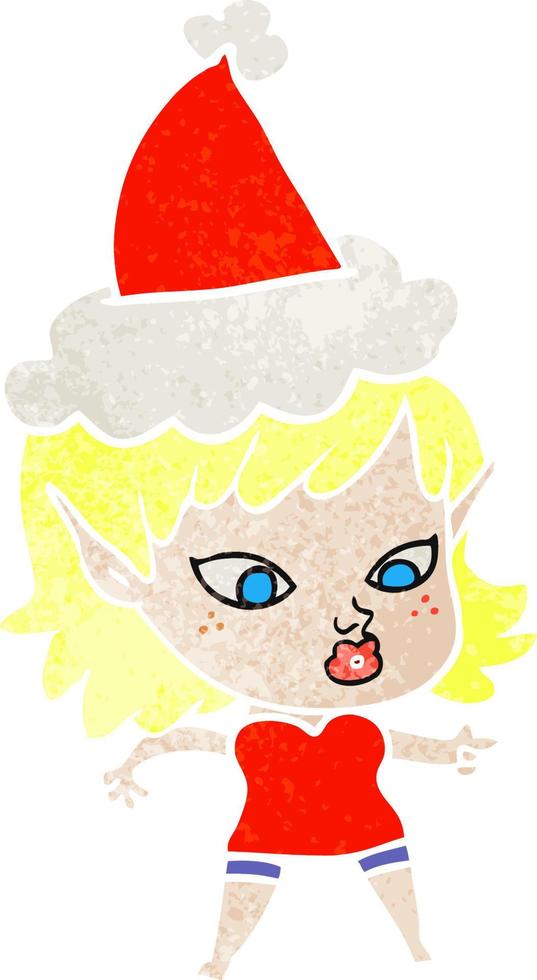 mooie retro cartoon van een elfenmeisje met een kerstmuts vector