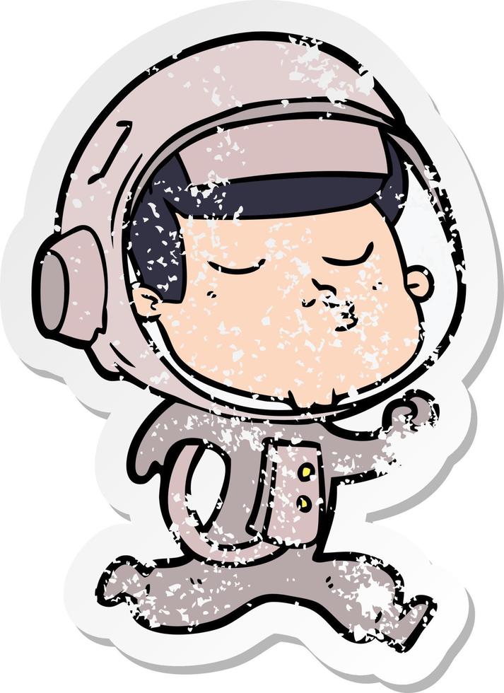 verontruste sticker van een cartoon zelfverzekerde astronaut die rent vector