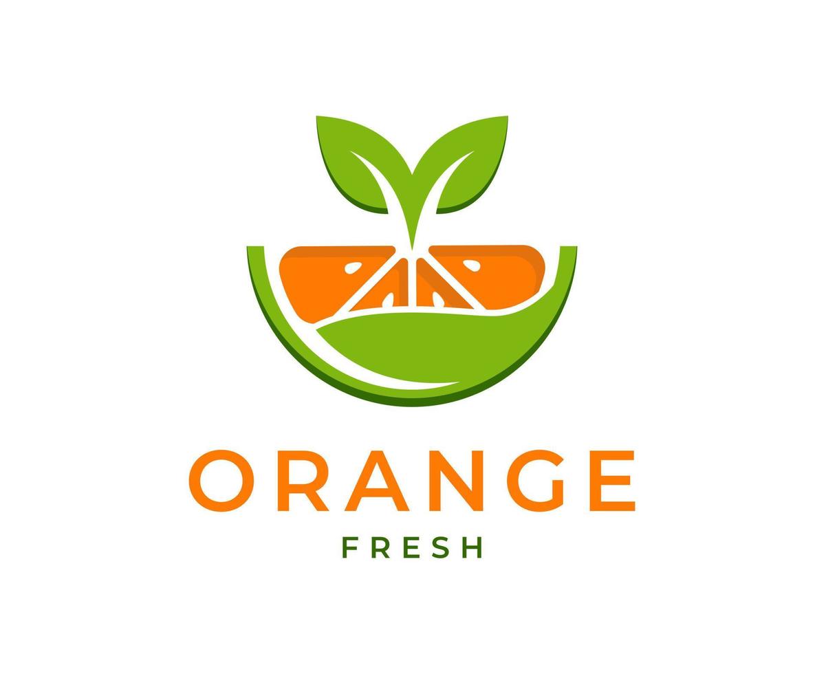 vers oranje logo vectorillustratie, vers sinaasappelschijfje logo-ontwerpen vector