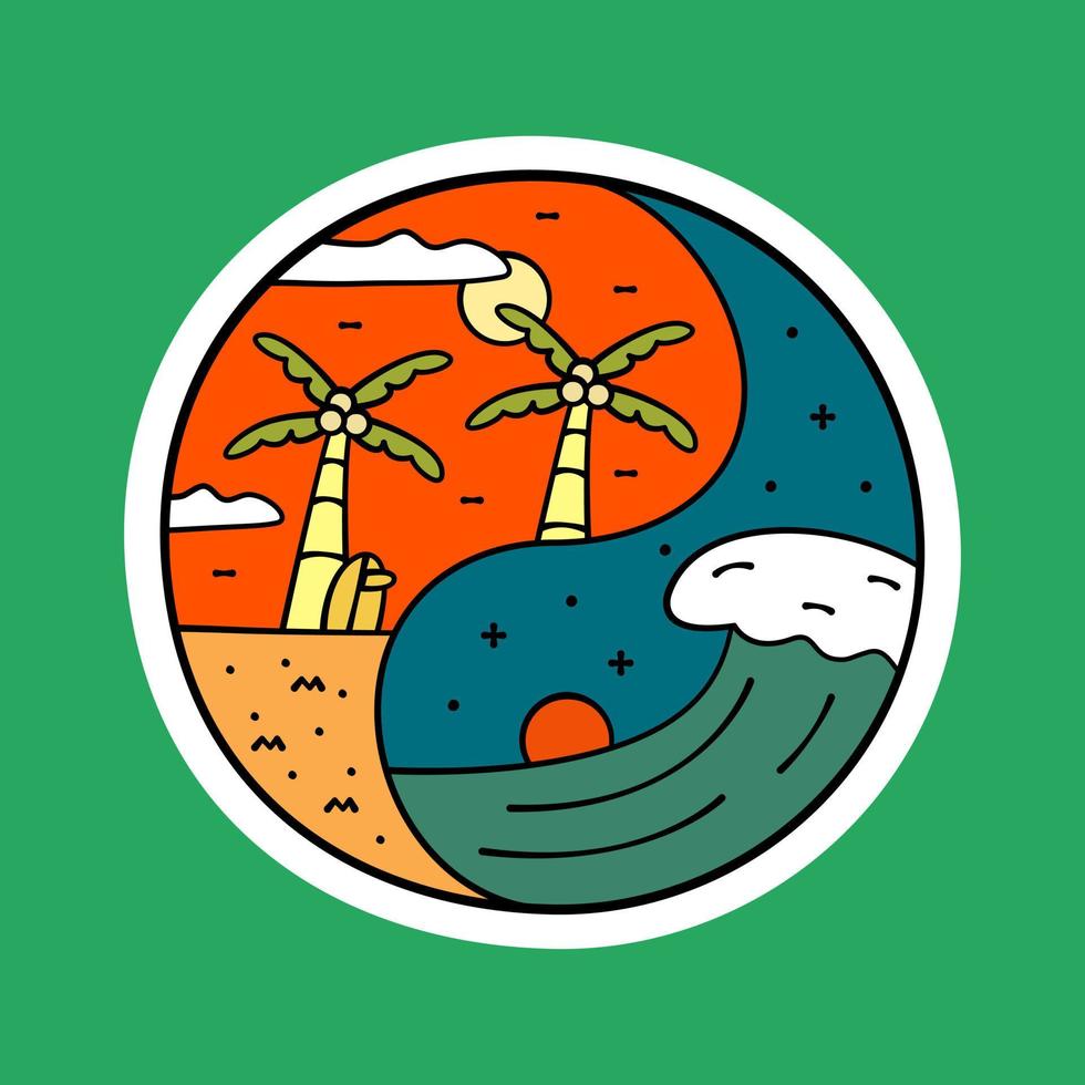de golf en kokosnoot zomertijd in yin yang concept voor badge patch embleem grafische vector kunst t-shirt design