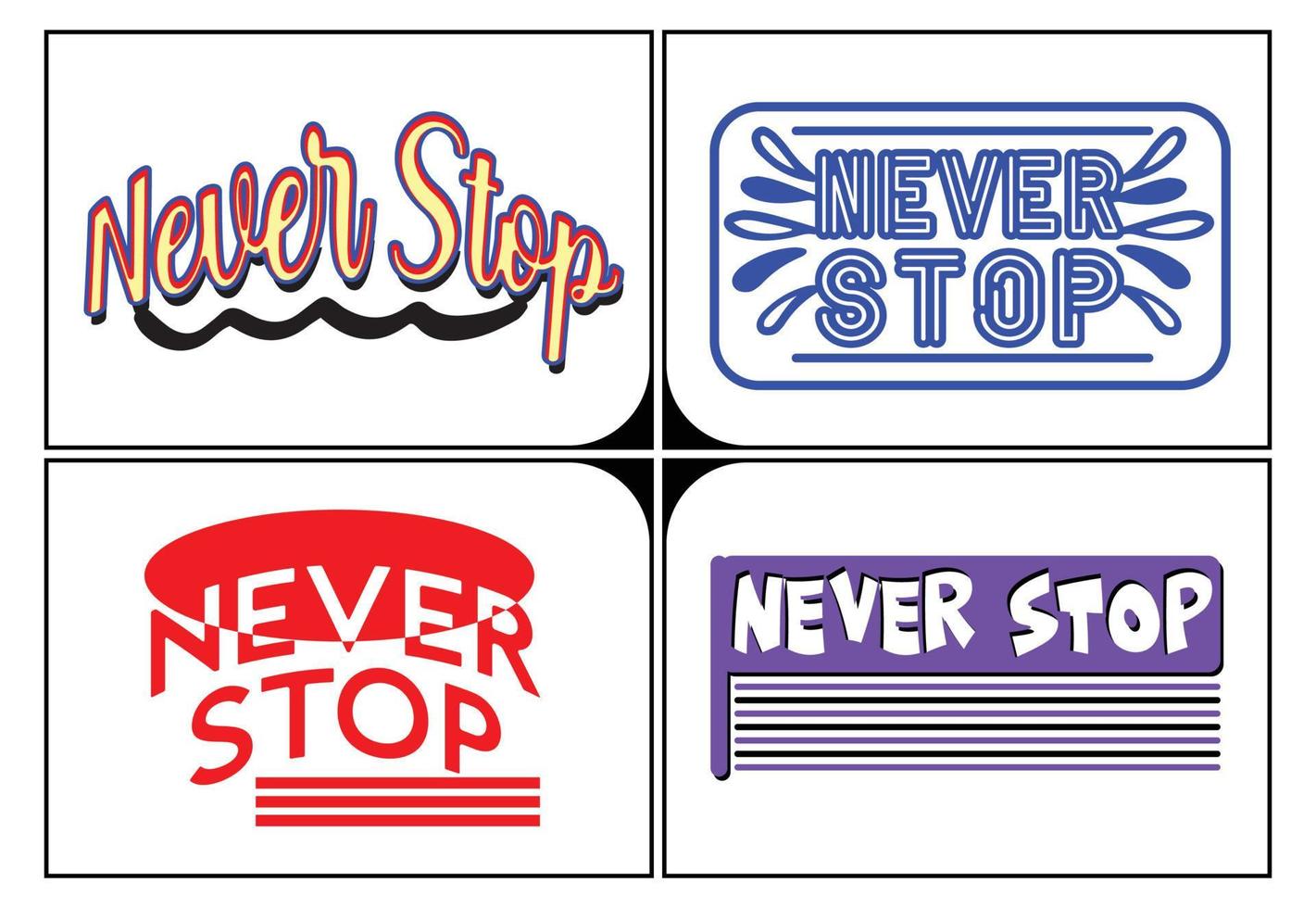 stop nooit t-shirts, logo en sticker ontwerpsjabloon vector