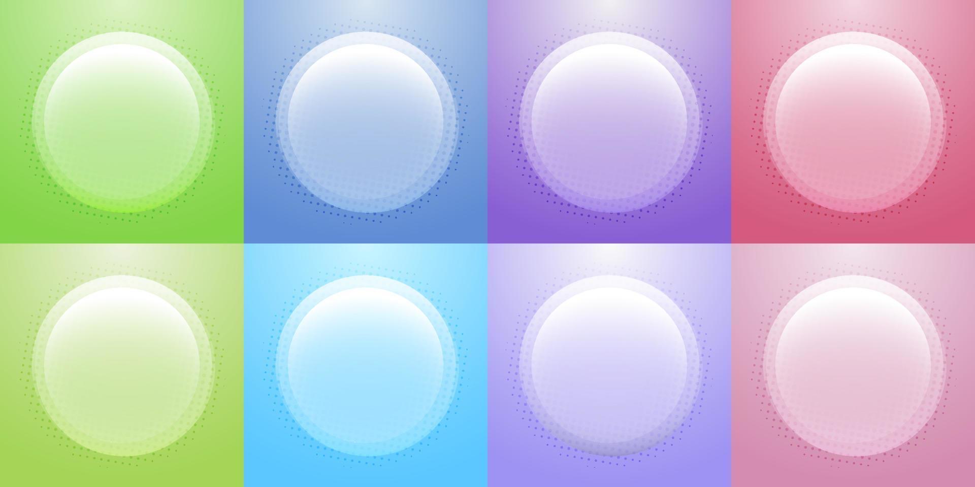 set badges cirkels glanzend glas transparantie met halftoon effect geïsoleerde veelkleurige achtergrond vector
