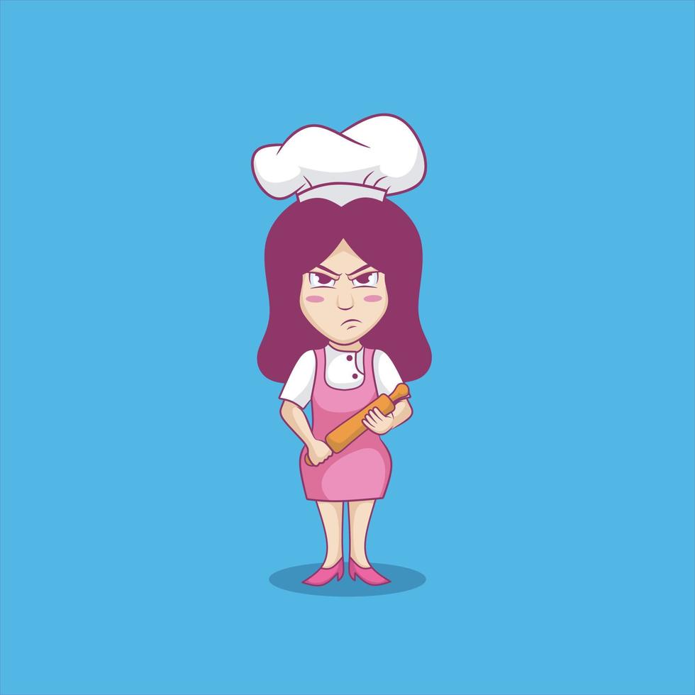 cartoon boos chef-kok mascotte logo ontwerp vector