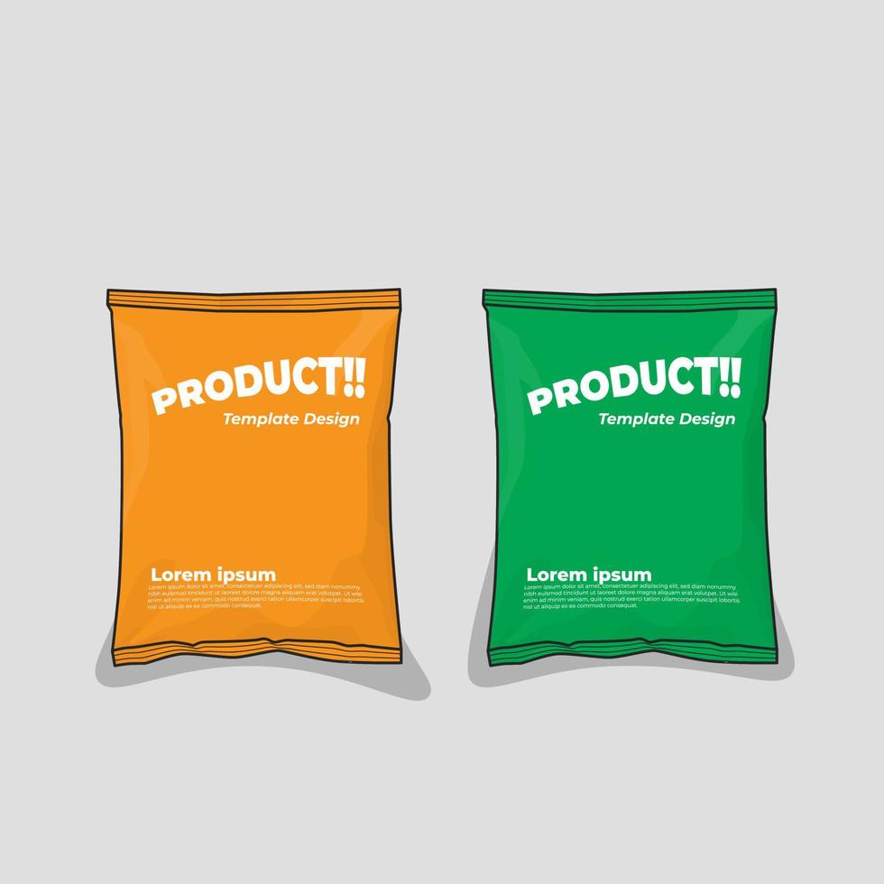 plastic verpakkingssjabloon met groen en geel voor het ontwerp van snackproducten vector