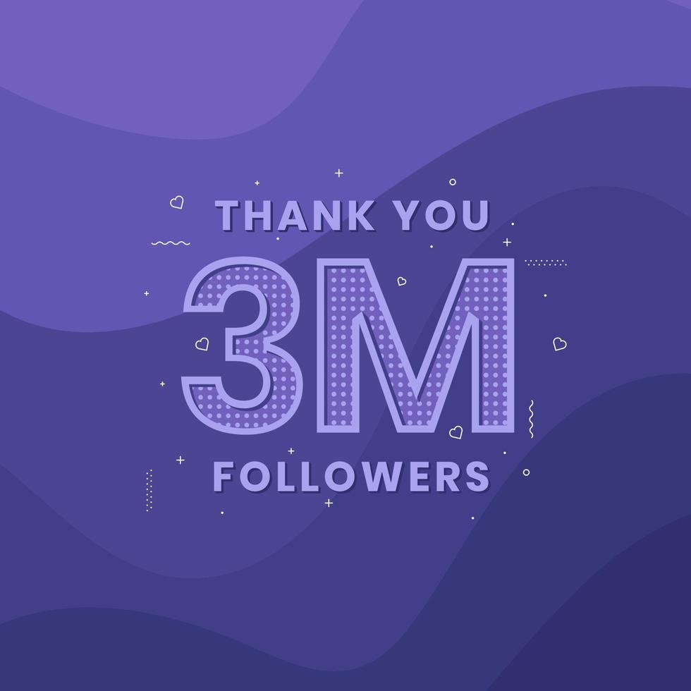 bedankt 3m volgers, wenskaartsjabloon voor sociale netwerken. vector