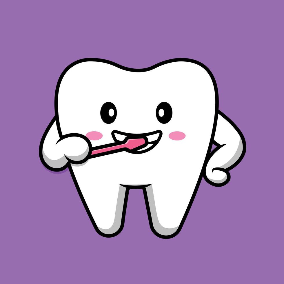 schattig tandenpoetsen cartoon vector pictogram illustratie. tandheelkundige gezondheid pictogram concept geïsoleerde premium vector