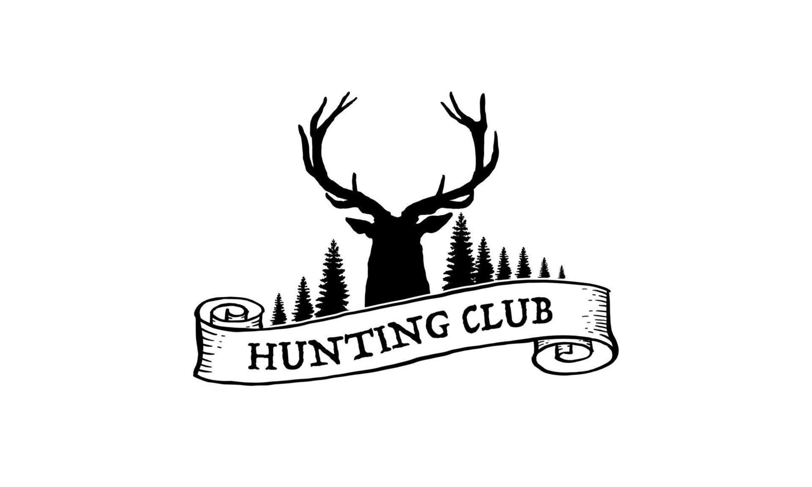 herten jager logo, badge, embleem, label ontwerpsjabloon. vectorillustratie van herten hoofd silhouet. jager club vector