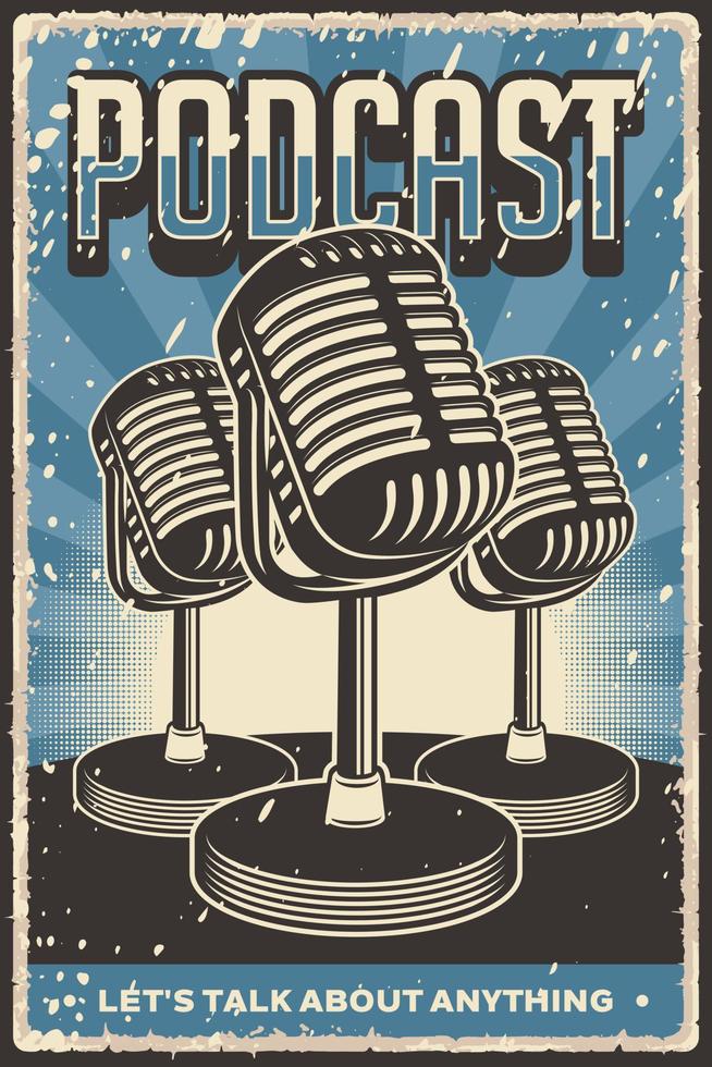 retro vintage rustieke podcast citaat poster met microfoon illustratie vector