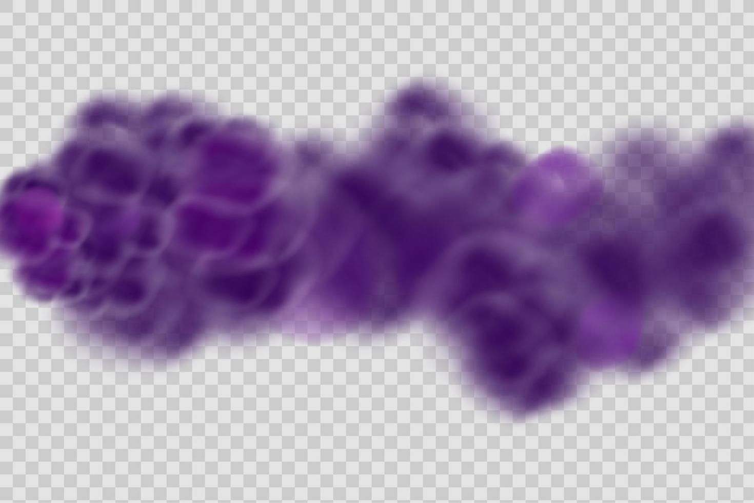 realistische enge mystieke violette mist in nacht halloween. paars giftig gas, stof en rook effect. vector