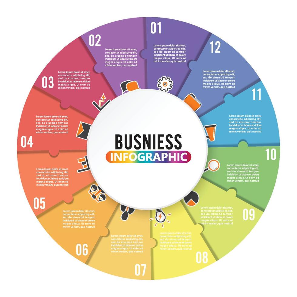 cirkeldiagram infographic sjabloon met 12 opties voor presentaties. vector