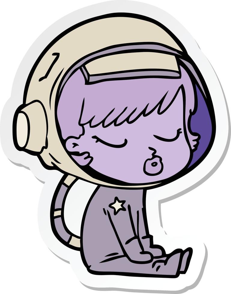 sticker van een cartoon mooi astronautenmeisje dat zit te wachten vector