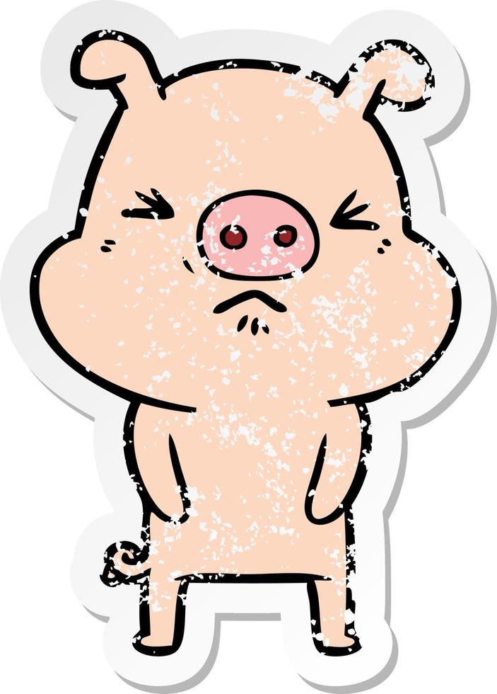verontruste sticker van een cartoon chagrijnig varken vector