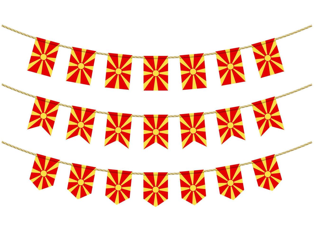 Macedonië vlag op de touwen op witte achtergrond. set patriottische bunting vlaggen. gorsversiering van de vlag van macedonië vector