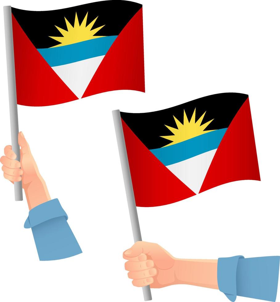 vlag van antigua en barbuda in de hand icon vector