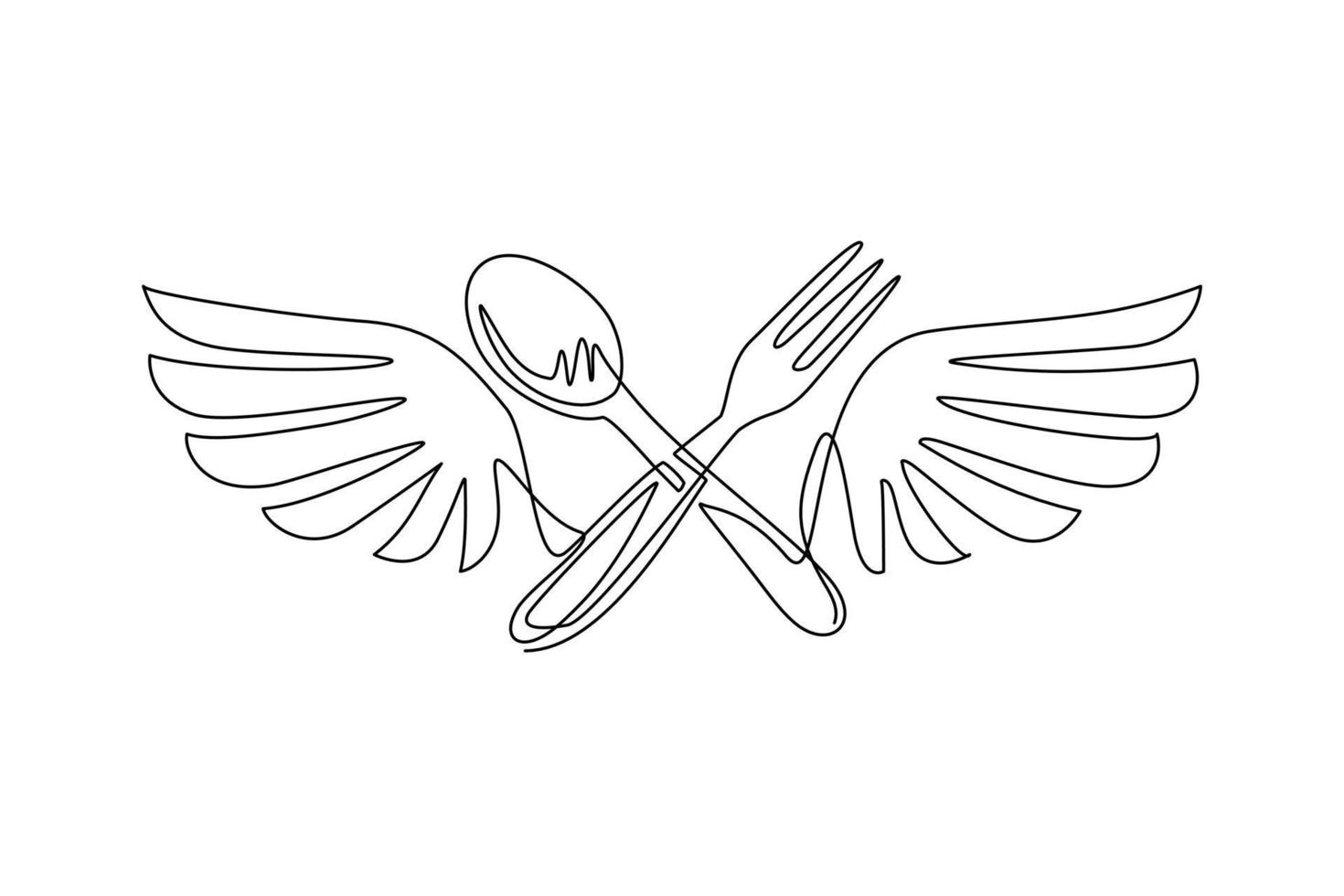 enkele een lijntekening vork lepel met vleugels logo icoon. heerlijke voedselbezorging, cateringbedrijf, fastfoodgebiedsymbool plat geïsoleerd. moderne doorlopende lijn tekenen ontwerp grafische vectorillustratie vector