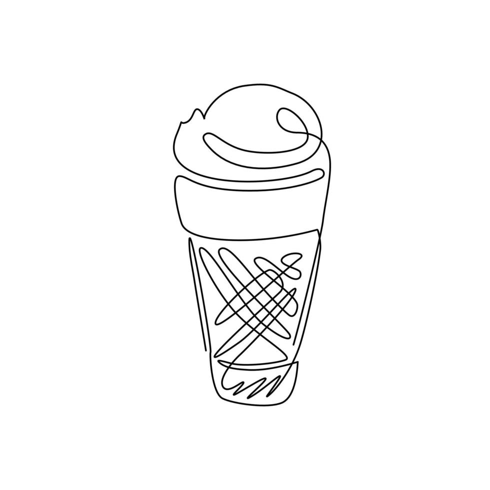 één lijntekening ijsje pictogram. bevroren ijs plat logo symbool voor levensmiddelenbedrijven. heerlijk dessert in de zomer geïsoleerd. moderne doorlopende lijn tekenen ontwerp grafische vectorillustratie vector