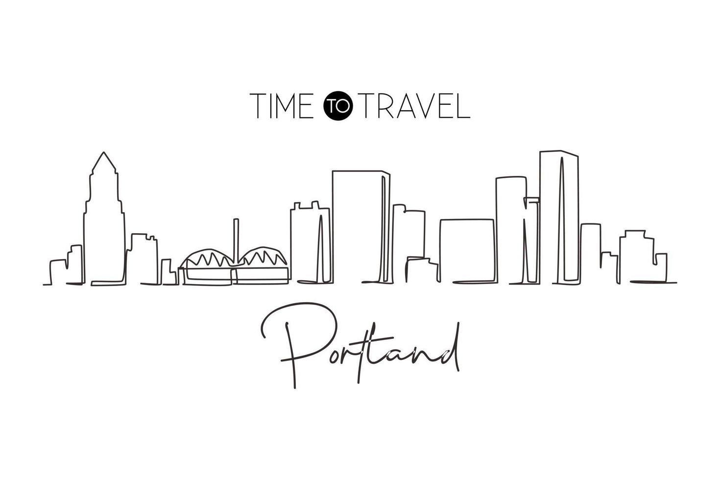 ononderbroken één lijntekening de skyline van de stad van Portland, Oregon. beroemde stad schraper landschap. wereld reizen huis muur decor art poster print concept. enkele lijn tekenen ontwerp vector grafische afbeelding