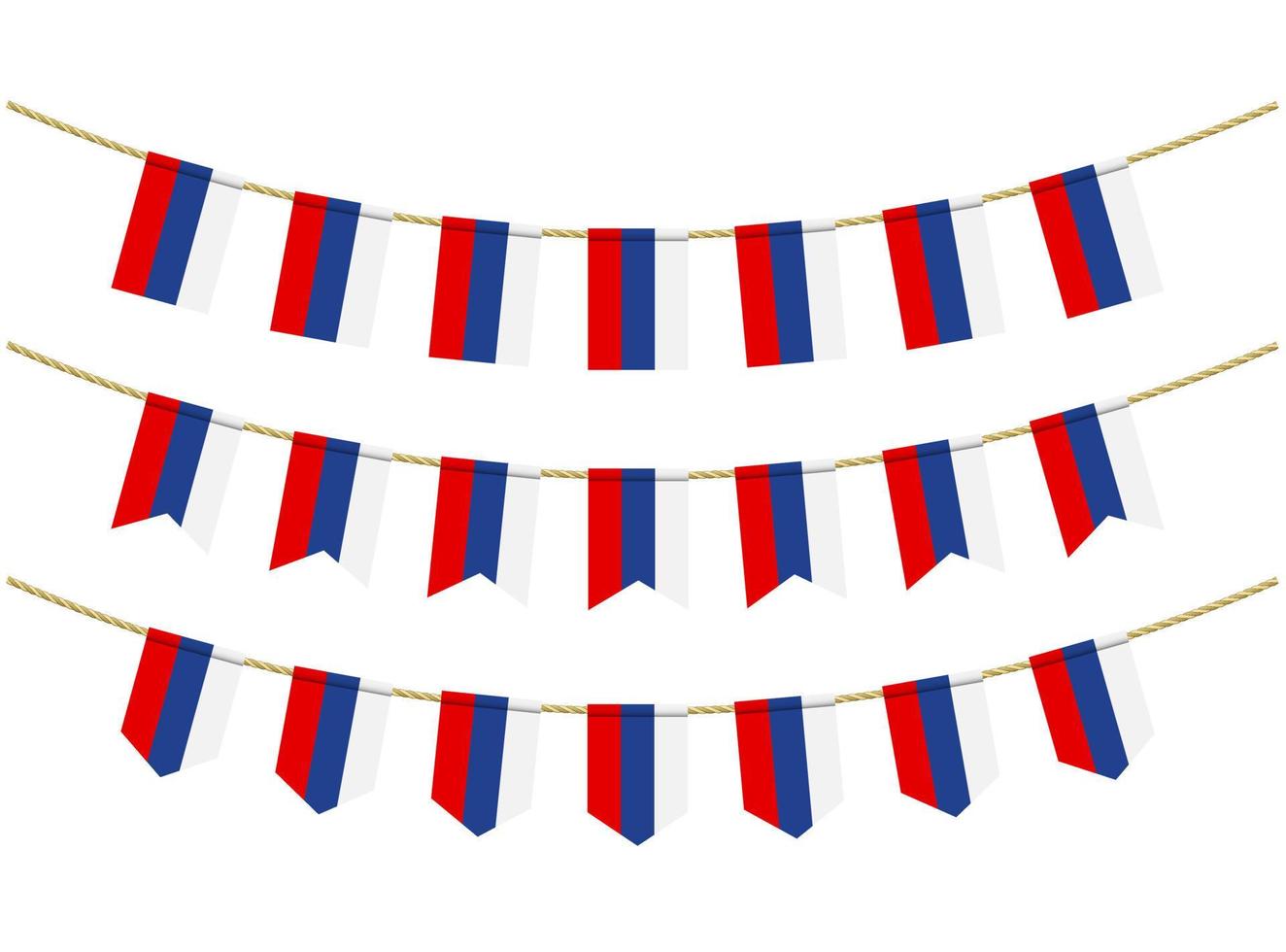 Rusland vlag aan de touwen op witte achtergrond. set patriottische bunting vlaggen. gors decoratie van de vlag van rusland vector