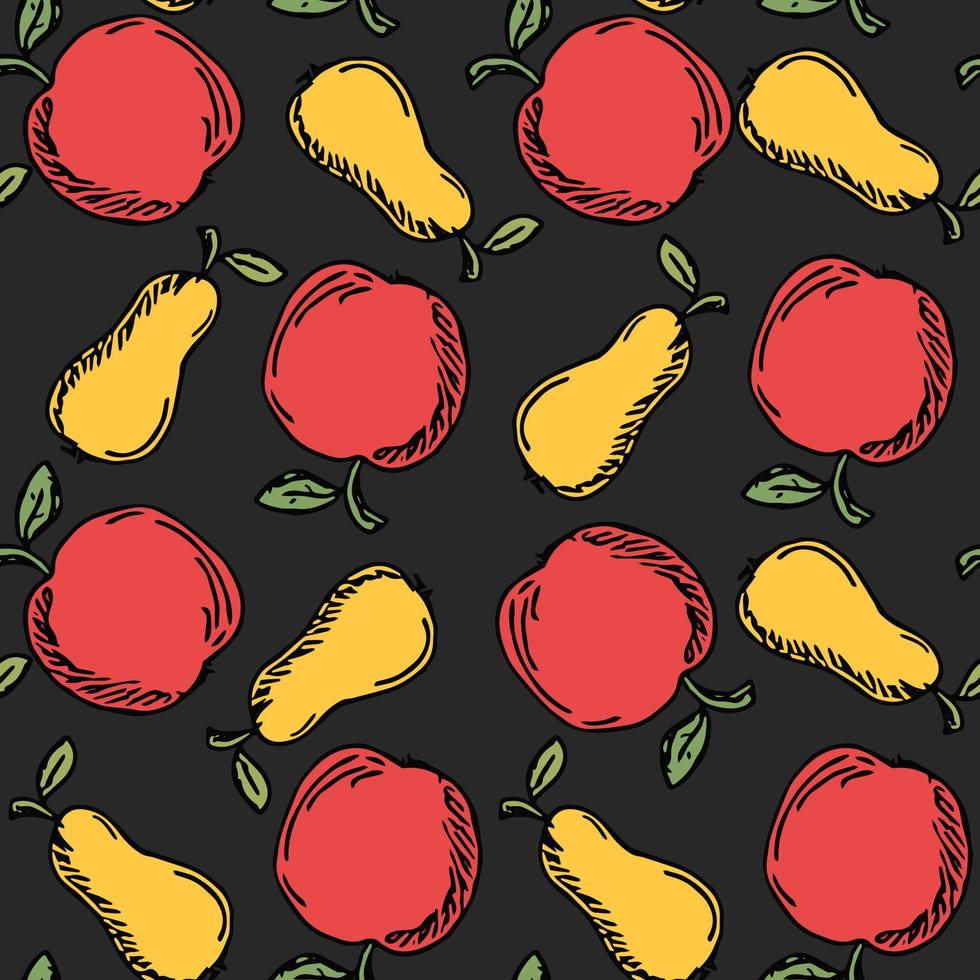 naadloos fruitpatroon. gekleurde appel en peer achtergrond. doodle vectorillustratie met fruit vector